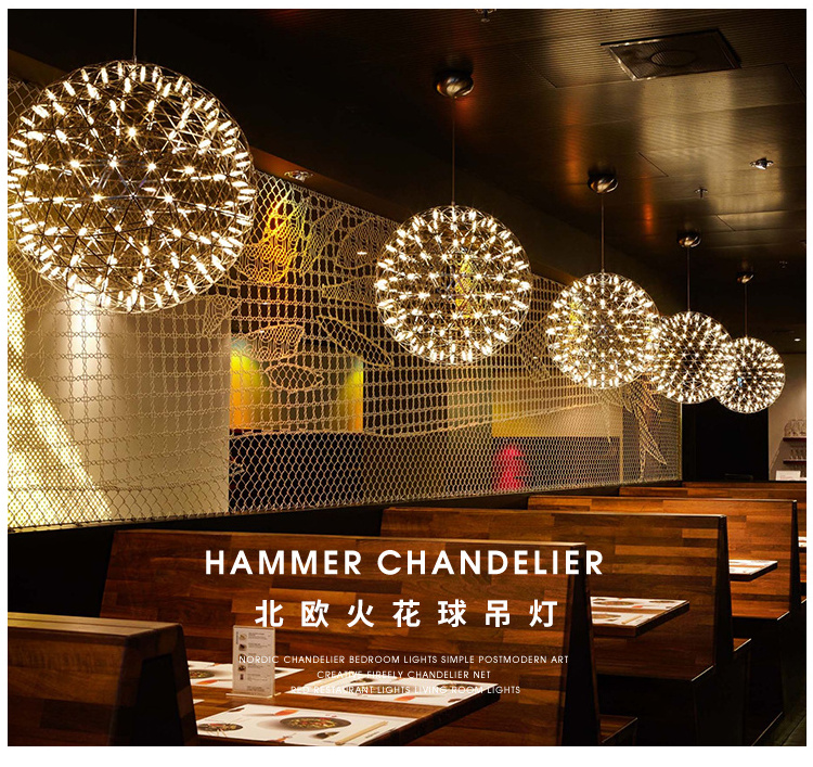 pakistan Modern Firework Chandeliers Lighting Stainless Steel Large Ball Hanging Lamp for Hotel Hall lustre LED Pendant Lights