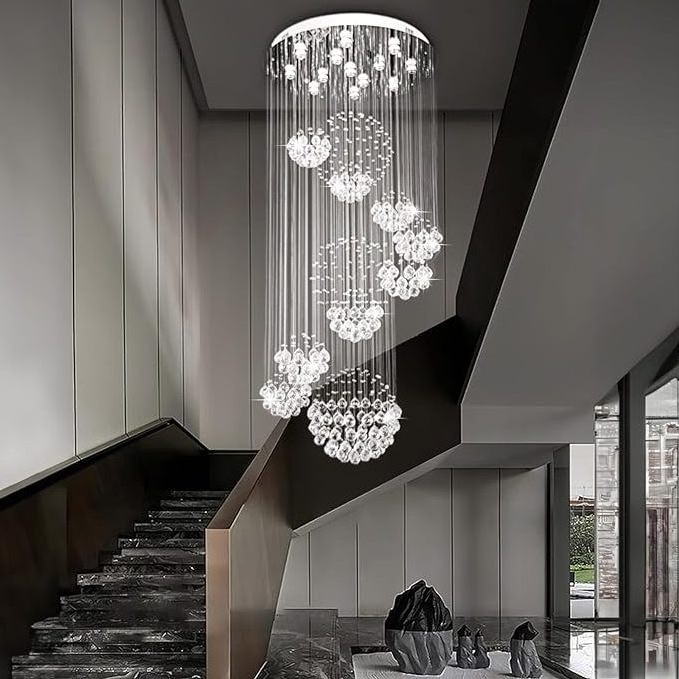 2023 High Ceilings Luxury Lamp Hanging Lights In Villa Staircase Long Custom Crystal Led Chandelier Light Luxury Modern