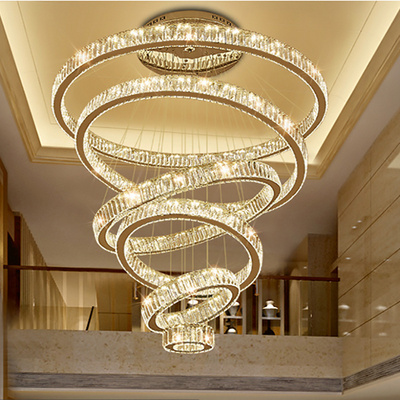 Modern Crystal Pendant Lights Round Ring Led Chandelier Hanging Lights Home Villa Staircase Chandeliers For Hotel Lobby Project