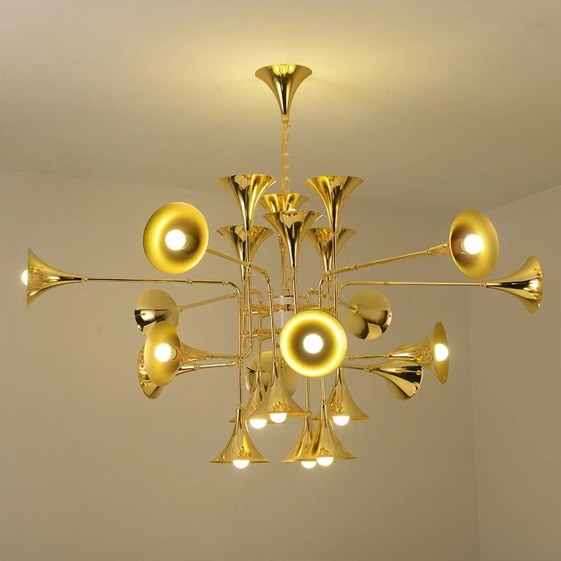 Luxury Hotel Lobby Metal Trumpet Chandelier Gold Chandelier Lamp Lighting Fixture For Hotel Decor