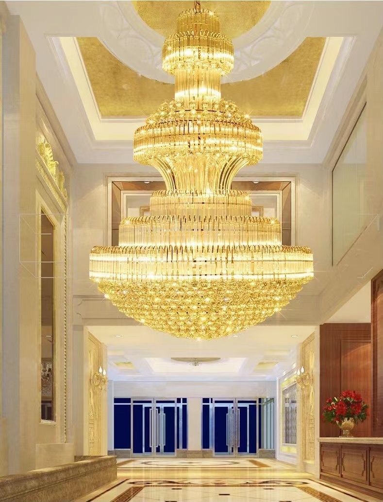 Modern gold Led Luxury light hotel Chandeliers Large k9 Crystal islamic pendant light chandelier For Banquet Hotel