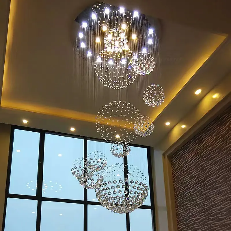 2023 High Ceilings Luxury Lamp Hanging Lights In Villa Staircase Long Custom Crystal Led Chandelier Light Luxury Modern