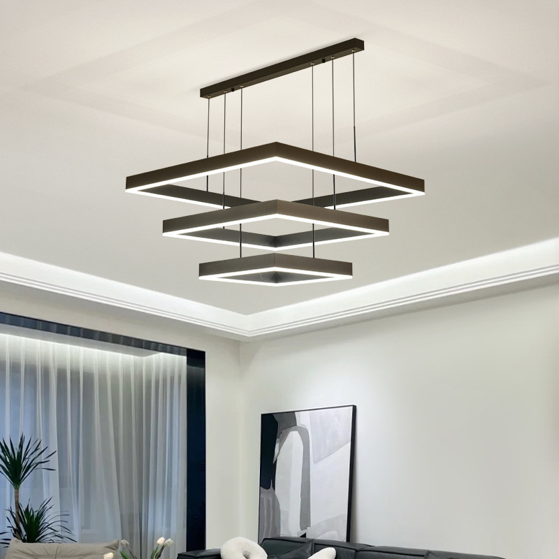 Contemporary Acrylic Rc New Design Square Living Room low ceilings nordic modern black led chandelier