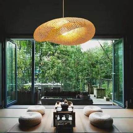 big Bamboo weave Lighting Straw Rustic Rattan art chandelier led lamp Pendant Light Wicker Lamp Shade Chandelier For Dining Room