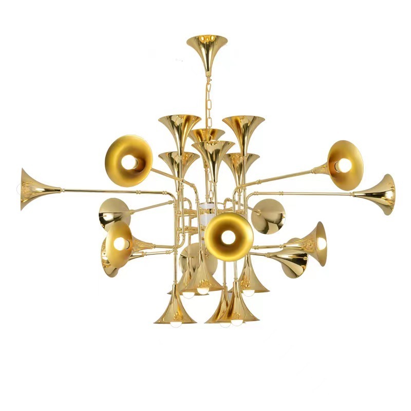 Luxury Hotel Lobby Metal Trumpet Chandelier Gold Chandelier Lamp Lighting Fixture For Hotel Decor