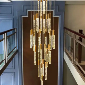 Customized Stainless Steel Staircase Led Deco Pendant Light Hotel Living Room Modern High Ceiling Crystal Chandelier