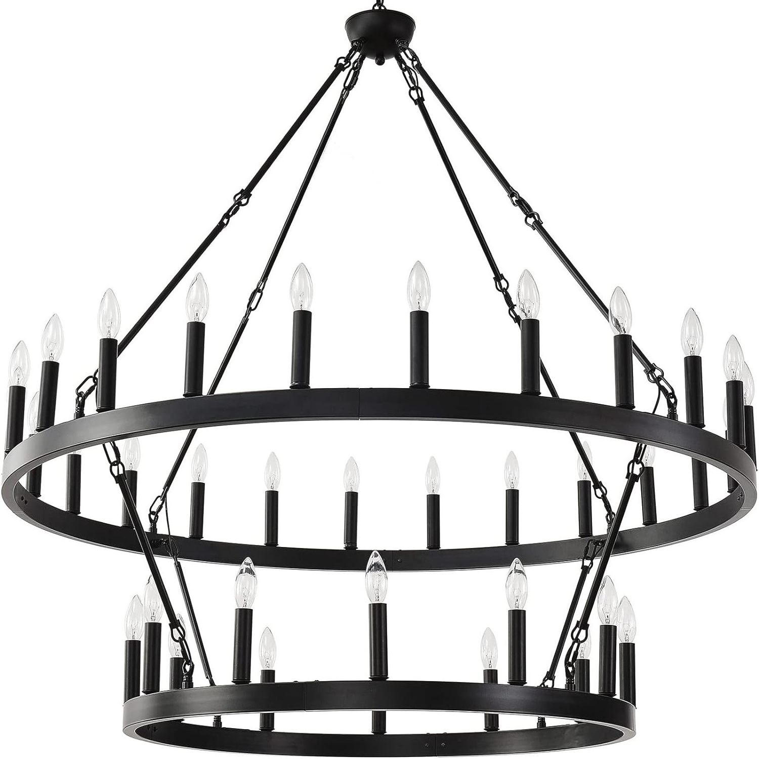 Modern Farmhouse Candle Style Wagon Wheel Round Black Finished Chandelier Kitchen Island Light Fixtures