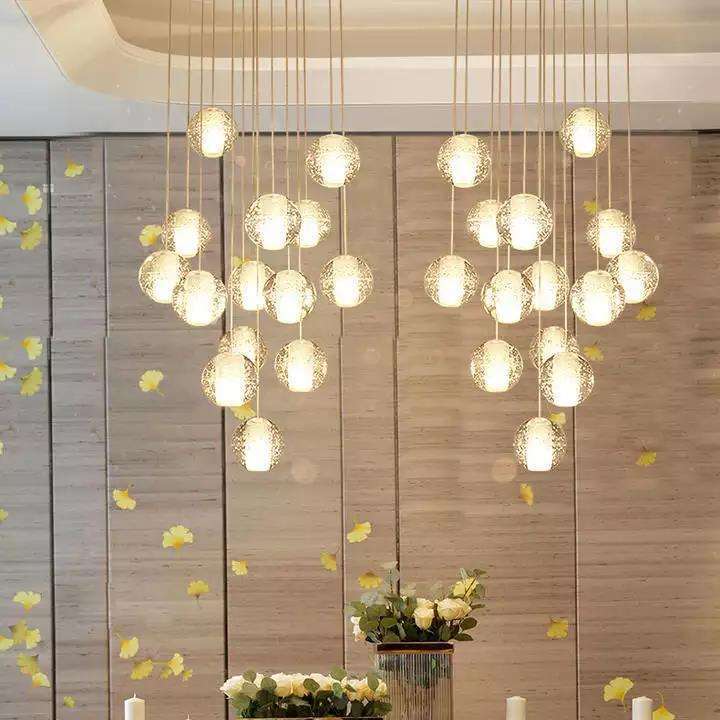 High Ceiling Chandelier Dimmable Led Bubble Chandeliers Lighting Long Staircase Pendant Lamps Entryway Crystal Chandelier