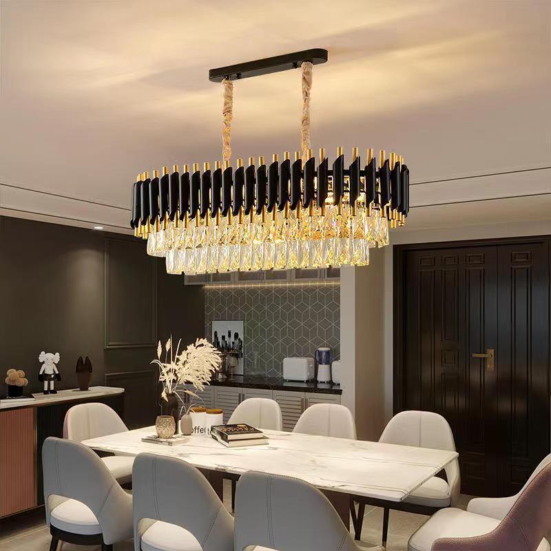 Home Dining Island Postmodern Led Big K9 Crystal Iron Round Pendant Lighting Black Chandelier Modern