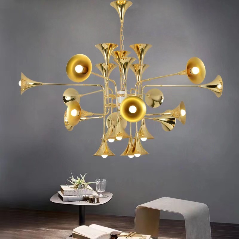 Luxury Hotel Lobby Metal Trumpet Chandelier Gold Chandelier Lamp Lighting Fixture For Hotel Decor