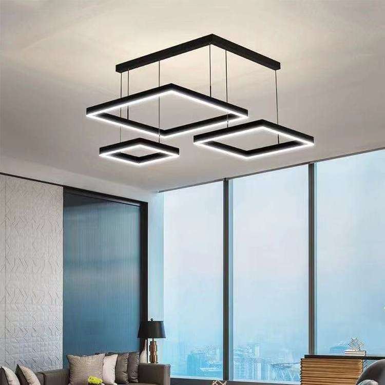 Modern Hanging Pendant Light Contemporary Acrylic Black New Design Square Lamp Dining Room Living Room Led Chandelier