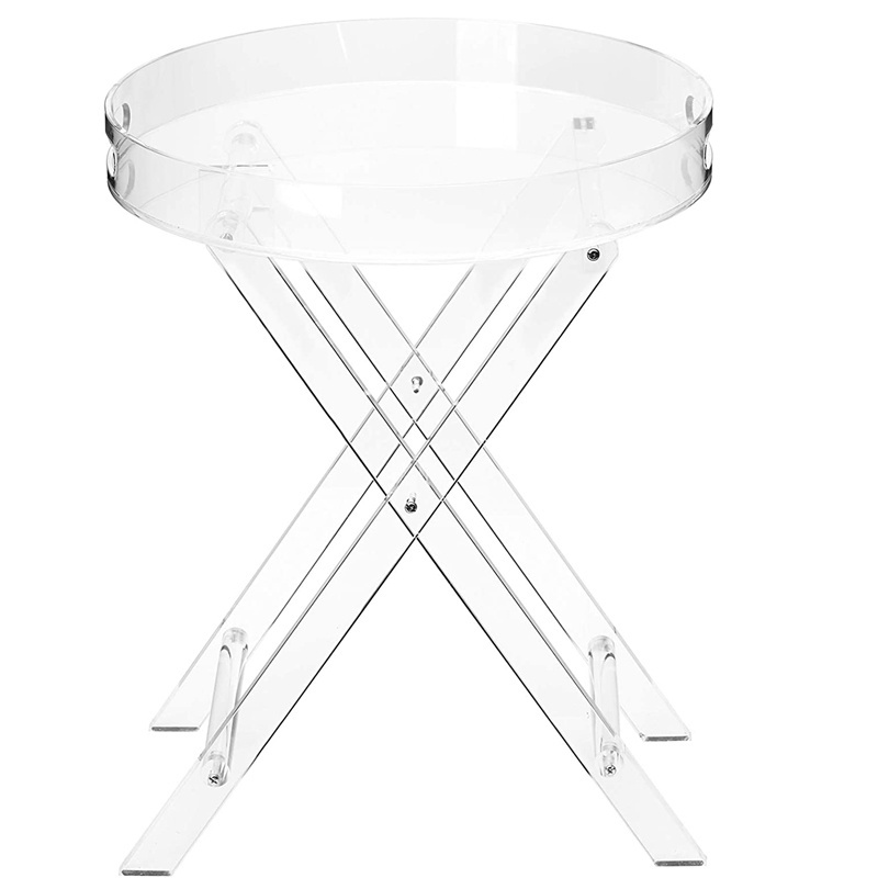 Clear Acrylic Small Folding Table Round Tray Drink Table for Office Nightstand for Living Room and Bedroom