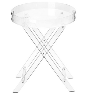 Clear Acrylic Small Folding Table Round Tray Drink Table for Office Nightstand for Living Room and Bedroom