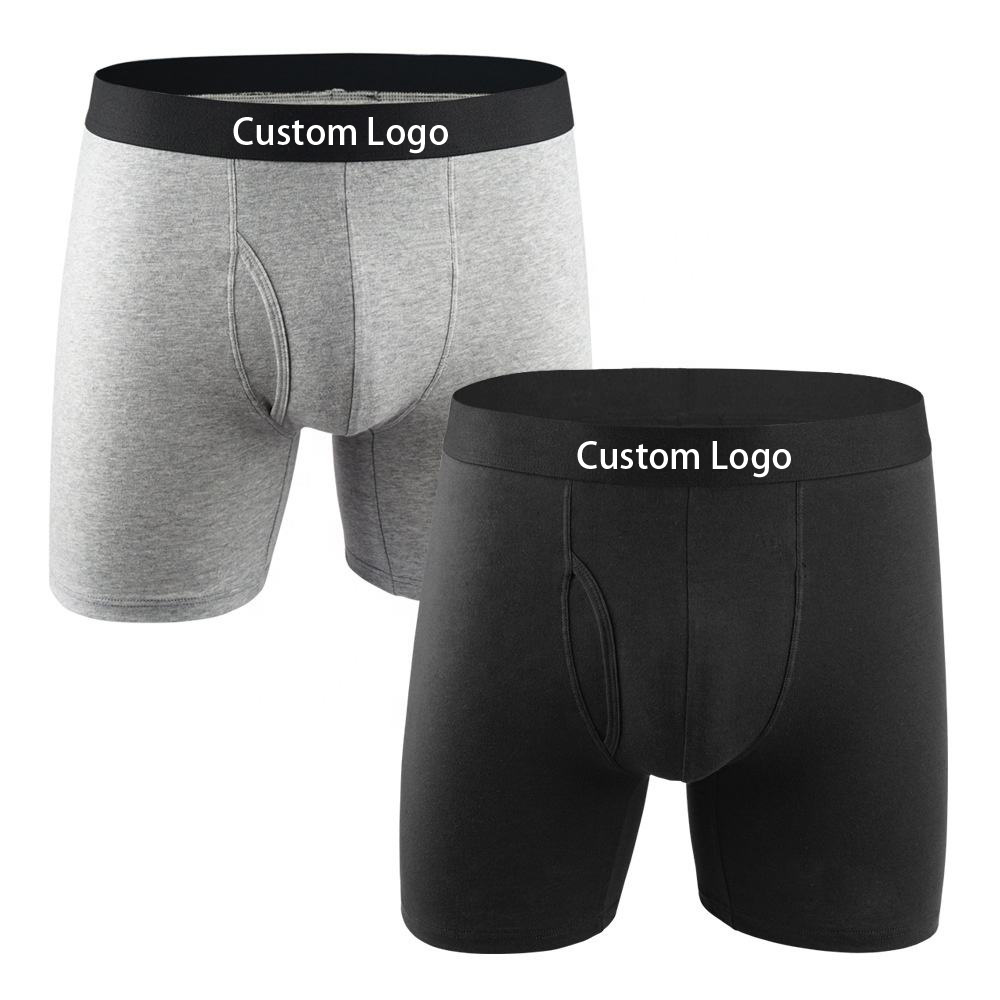 Custom Logo High Quality Mens Classic Solid Cotton Stretch Briefs Boxers Shorts Open Fly Pouch Men's Underwear