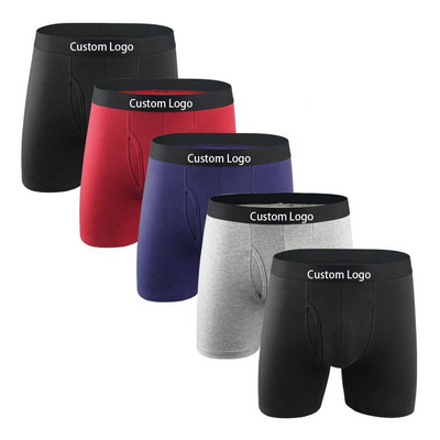 Custom Logo High Quality Mens Classic Solid Cotton Stretch Briefs Boxers Shorts Open Fly Pouch Men's Underwear