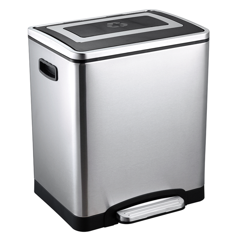 Stainless Steel Dual Trash Garbage Can Waste Recycle Bin with Odor Eliminator (30L)