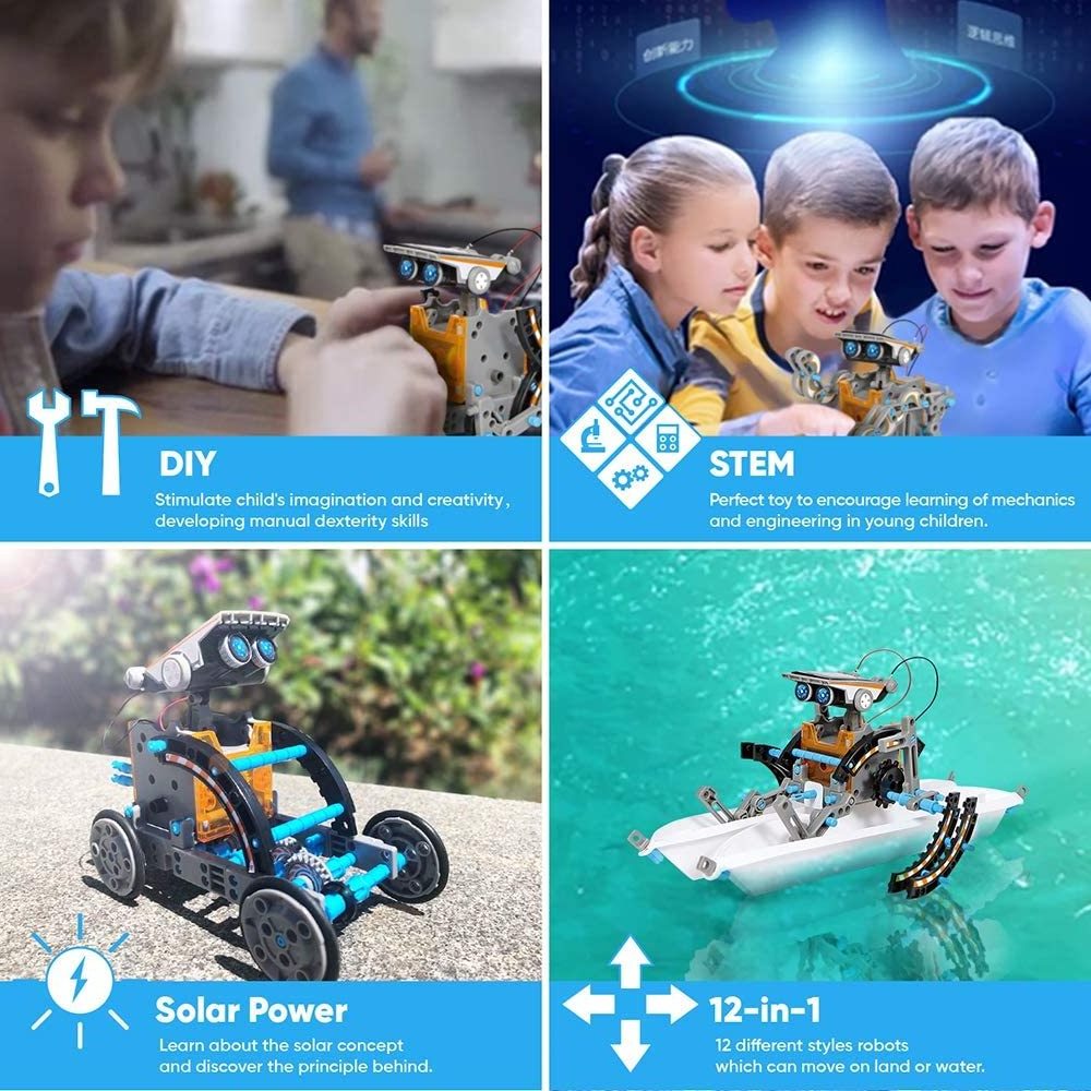 STEM 12-in-1 Education Solar Robot Toys 190pcs DIY Building Science Experiment Kit for Kids Educational Toy Robots