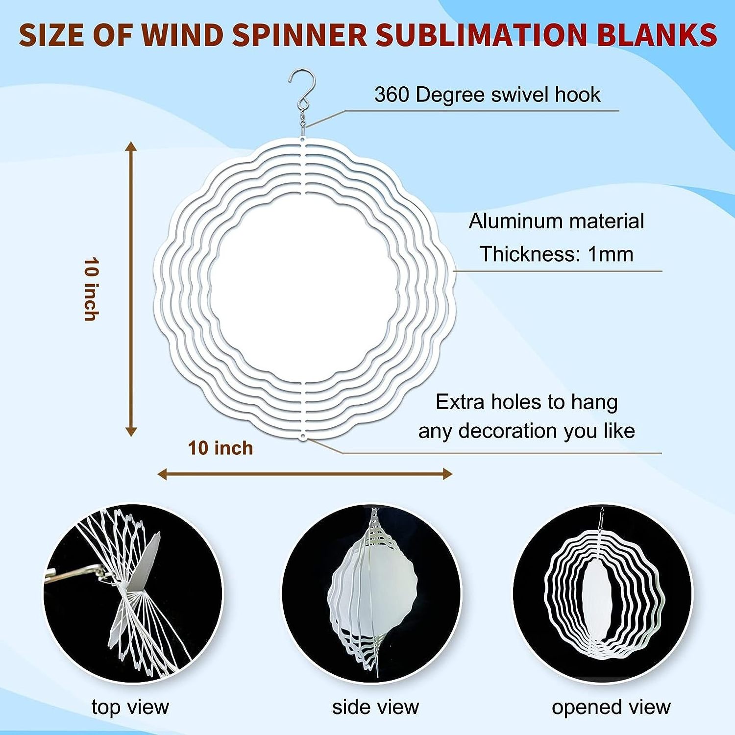 10in / 8 in 3D Aluminum Wind Powered Kinetic Sculpture DIY Blank Sublimation Wind Spinner for garden decoration outdoor