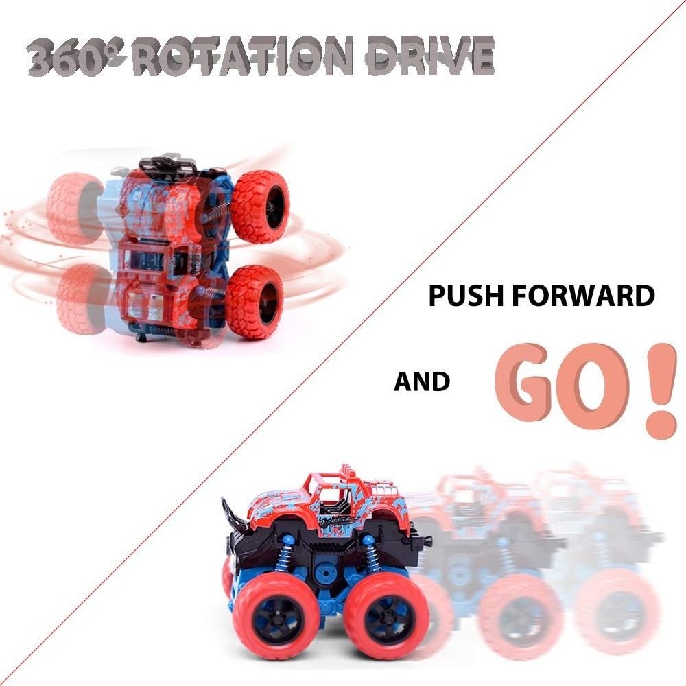 Friction Powered Car Toys Birthday Christmas Gift for Kids 360 Degree Rotation 4 Wheels Friction Powered Trucks Inertia Car Toys