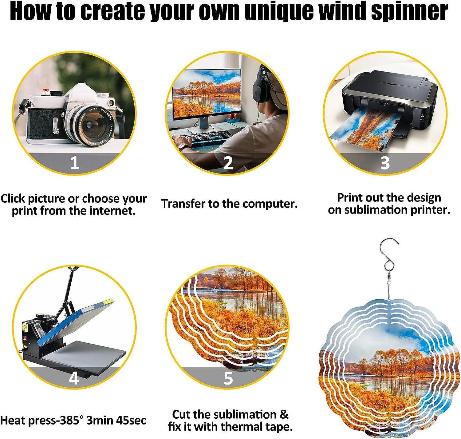 10in / 8 in 3D Aluminum Wind Powered Kinetic Sculpture DIY Blank Sublimation Wind Spinner for garden decoration outdoor