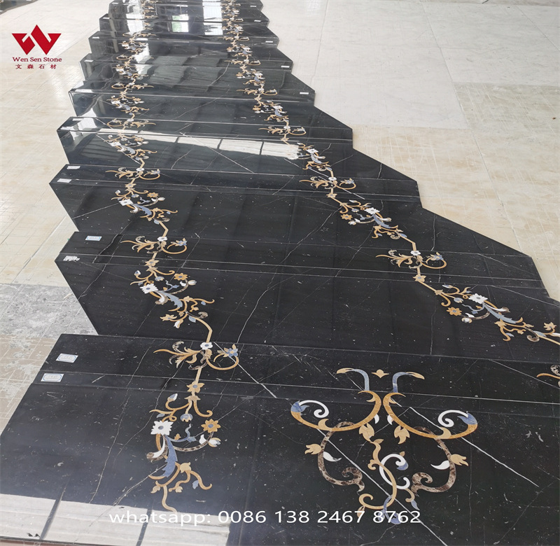 customizable step marble medallion waterjet patterns square marble floor medallions Luxury lobby floor medallion design