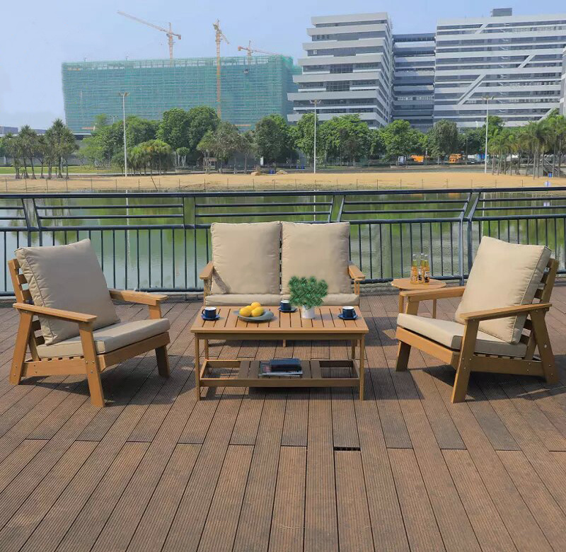 Chinese Factory Modern Outdoor Furniture Plastic Wood Double Seat Patio Garden Sofa Sets