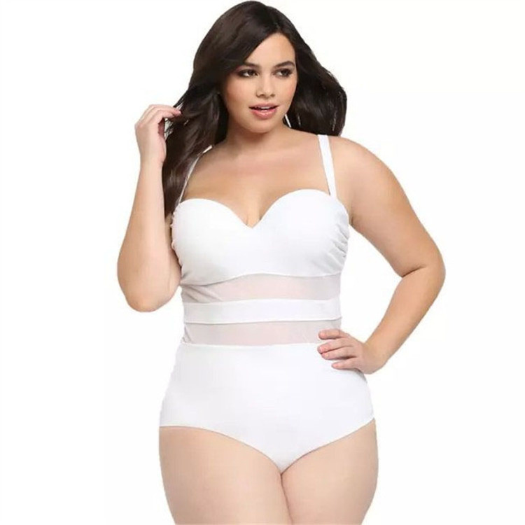 New Swimwear Wholesale Plus Fat Large Size One Piece Swimsuit Solid Color Mesh Stitching Fat Bikini Plus Size Black Tankini