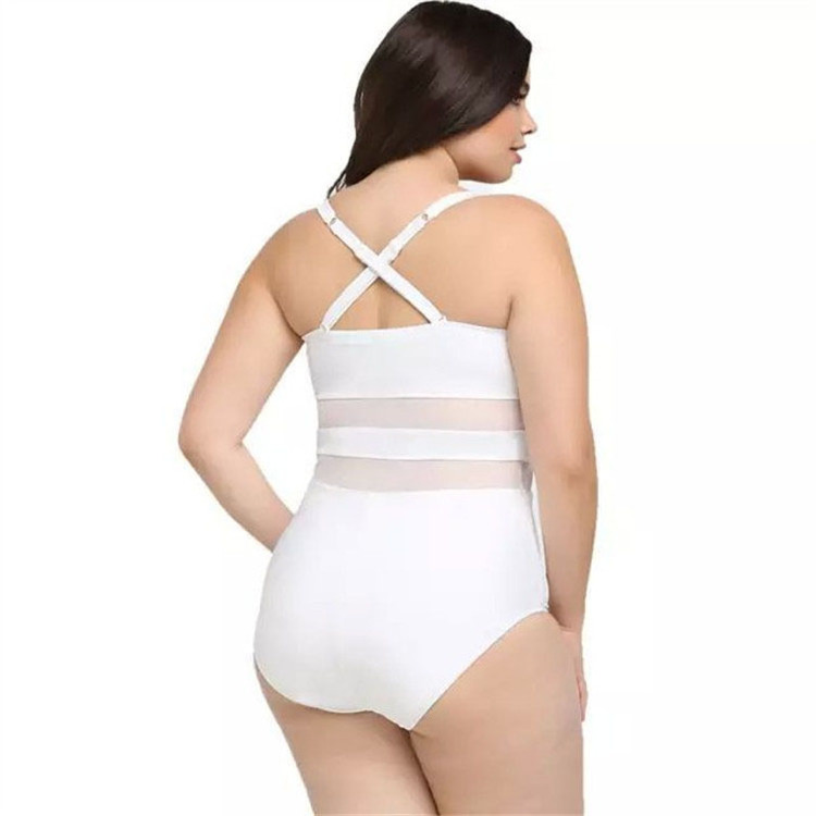 New Swimwear Wholesale Plus Fat Large Size One Piece Swimsuit Solid Color Mesh Stitching Fat Bikini Plus Size Black Tankini