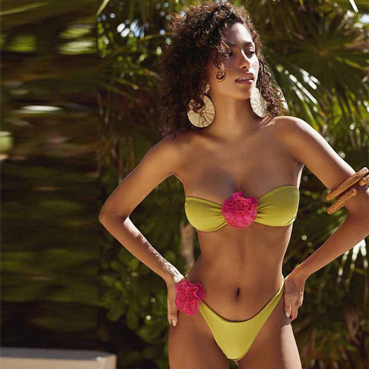 2023 Private Label Bikini New Design Sexy Girl Bikini 3D Rose Flower Bikinis Woman Swimwear