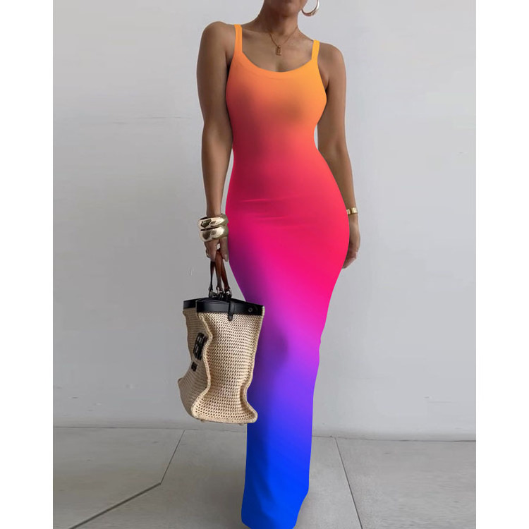 Cheap Wholesale Womens Clothing 2023 Bodycon Dress Elegant Solid Strap Slim Dress Plus Size Printed Long Dress Casual Sexy