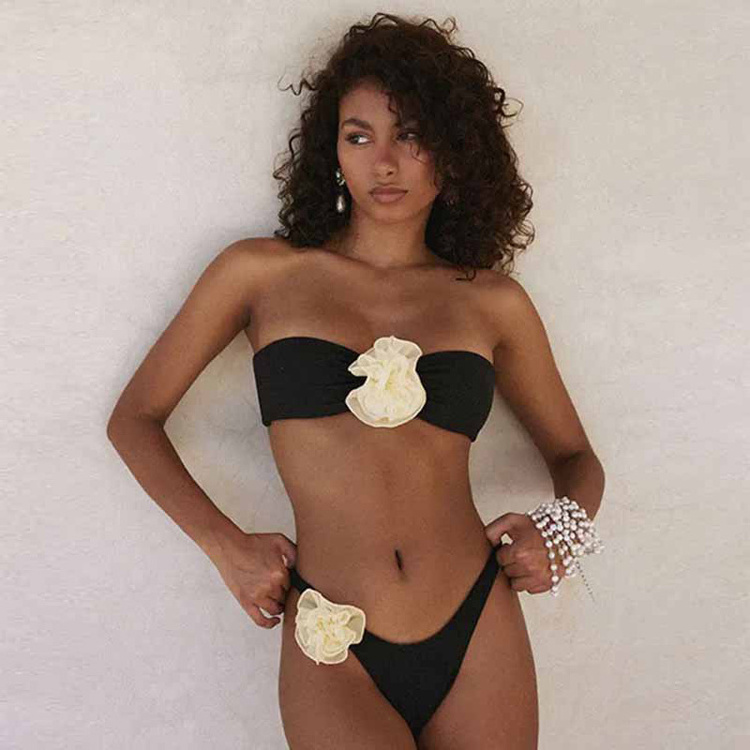 2023 Private Label Bikini New Design Sexy Girl Bikini 3D Rose Flower Bikinis Woman Swimwear