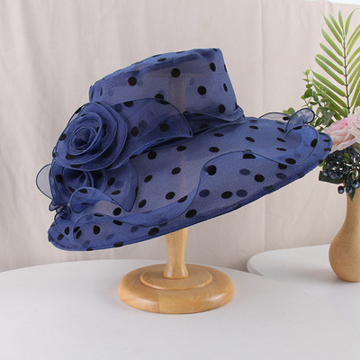 Organza large brimmed hat elegant flower polka dot sun hat for women church hat Wholesale