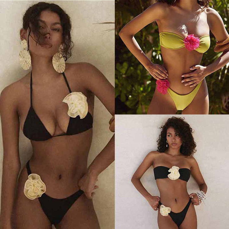 2023 Private Label Bikini New Design Sexy Girl Bikini 3D Rose Flower Bikinis Woman Swimwear