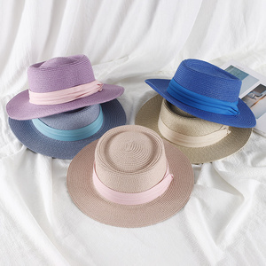 Summer Women New Hepburn Style French Webbing Concave Top White Bowler Hat Sun Protection Straw Hat