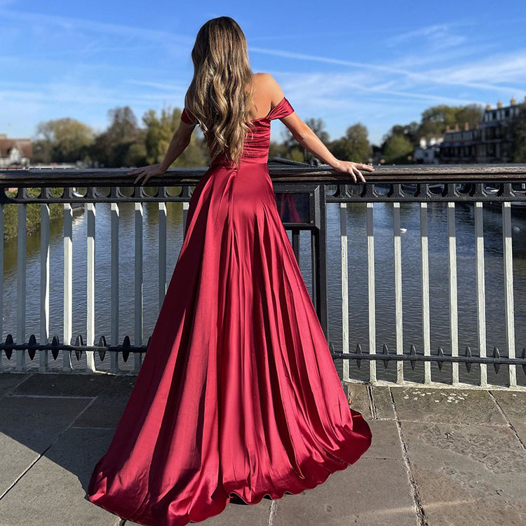 New Sexy Solid Color Collarless Slit Wedding Bridesmaid Evening Dress