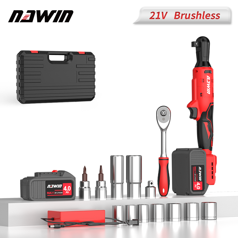 Nawin Cordless 65NM Ratchet Wrench Rechargeable 21V Right Angle Electric Torque Ratchet Wrench 90 Degrees High Torque Car Tire