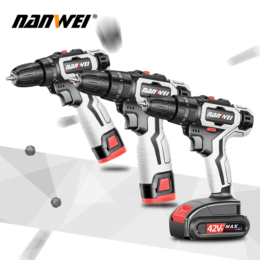 NANWEI  21V lithium battery electric drill impact drill one stop tools industrial cordless drill with dewalts set power tools