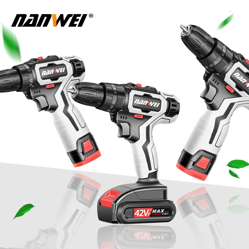 NANWEI  21V lithium battery electric drill impact drill one stop tools industrial cordless drill with dewalts set power tools