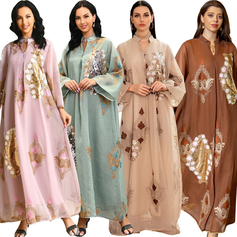 Middle East Cross border Women's Dress Eid al Adha Festival Gold Thread Embroidery Hooded  Big Swing Middle East Robe6058