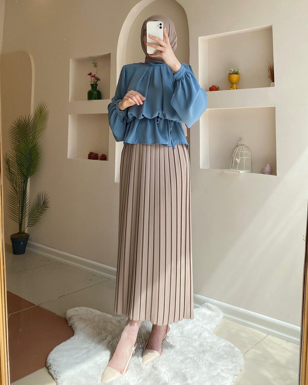 Muslim new women's fall and winter tops fashion shirt Turkish long-sleeved shirt pleated half-body skirt two-piece set