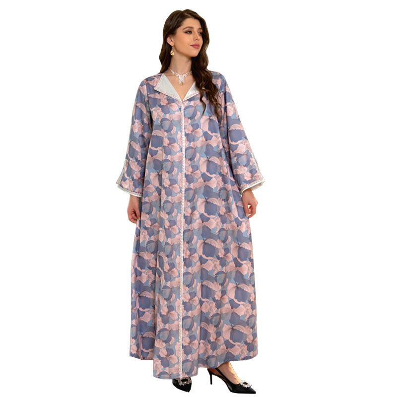 Dubai Moroccan Kaftan For Eid Flower Printed Evening  For Women Party Elegant Long Sleeve Muslim Arabic Formal floral Dress