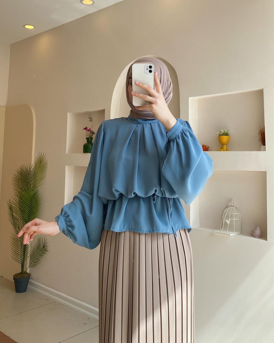 Muslim new women's fall and winter tops fashion shirt Turkish long-sleeved shirt pleated half-body skirt two-piece set