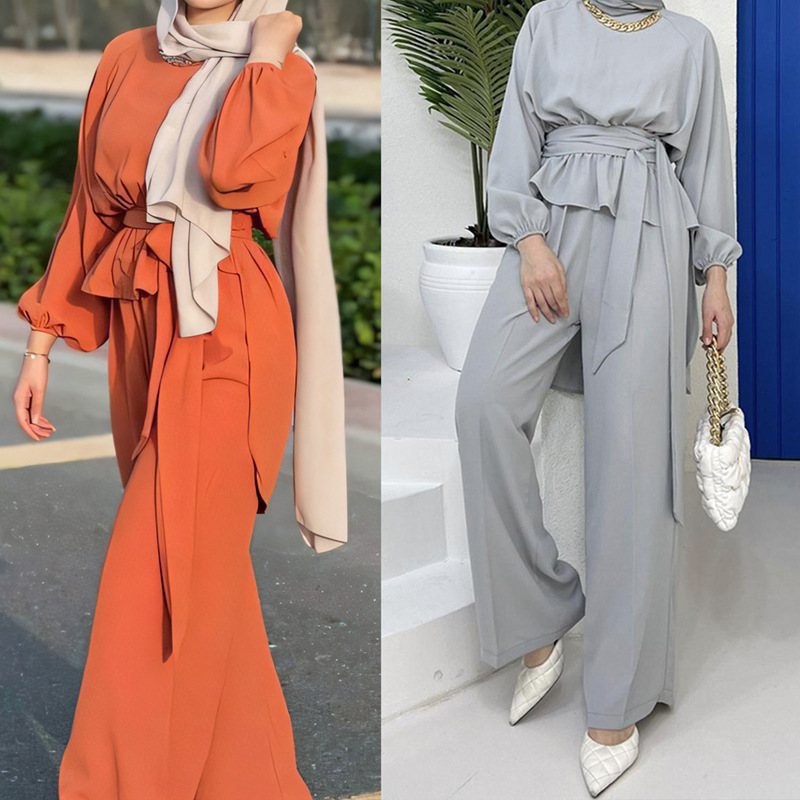 Hot Sale Middle East Arabian Dubai Two Piece Jilpa Baba Abaya Suit Muslim Loose Top Plus Trousers Women's Suit