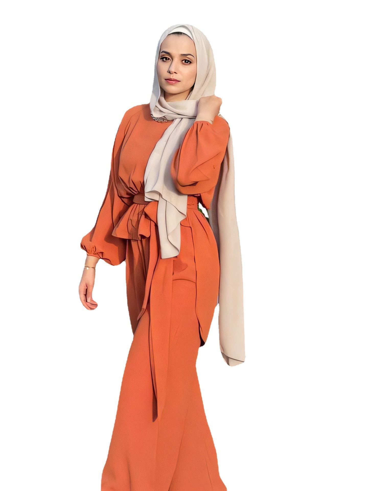 Hot Sale Middle East Arabian Dubai Two Piece Jilpa Baba Abaya Suit Muslim Loose Top Plus Trousers Women's Suit