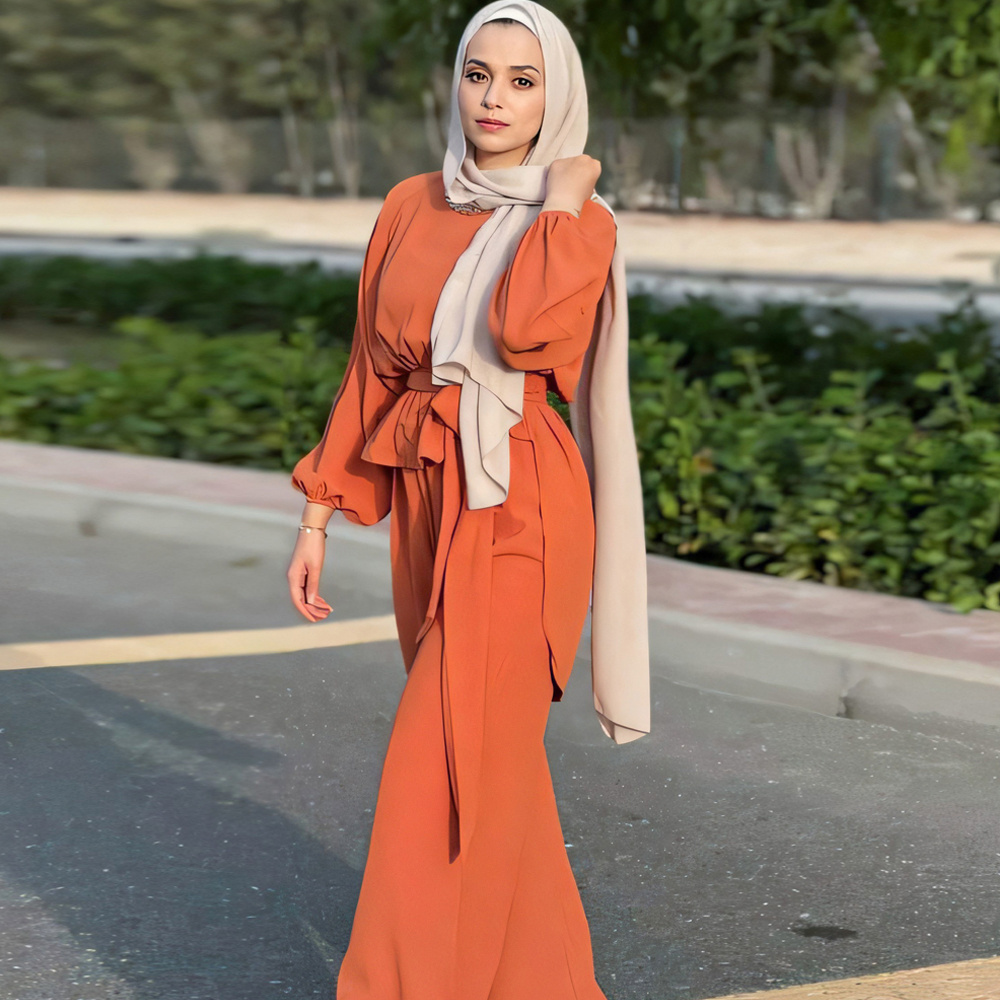 Hot Sale Middle East Arabian Dubai Two Piece Jilpa Baba Abaya Suit Muslim Loose Top Plus Trousers Women's Suit