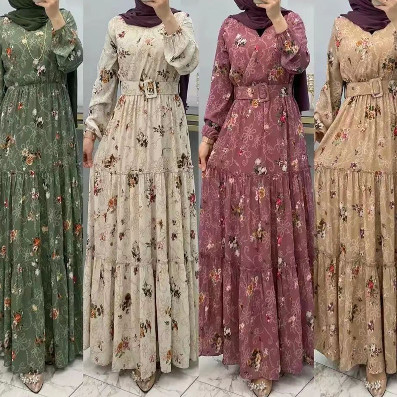 New Arrivals Wholesale Dubai Turkey Solid Color Simple Modest Kaftan Islamic Clothing Abaya Muslim floral Dresses For Women