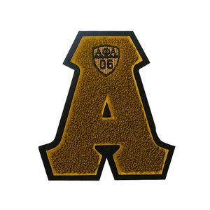 custom iron on letter A chenille embroidery patches produced by professional manufacturer