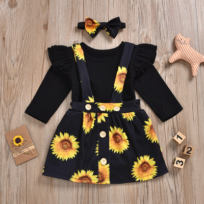 WEN Children's Clothing Robe + Short Skirt Child Suit Sunflower Print Clothing Wholesale Designer Inspired Clothing