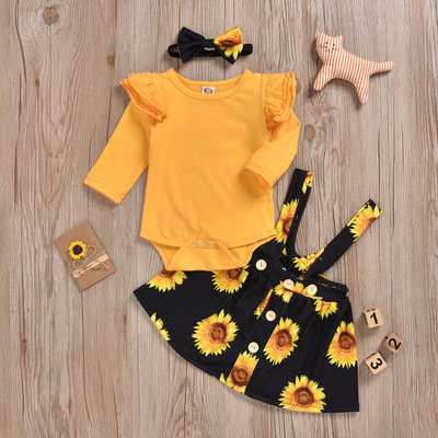 WEN Children's Clothing Robe + Short Skirt Child Suit Sunflower Print Clothing Wholesale Designer Inspired Clothing