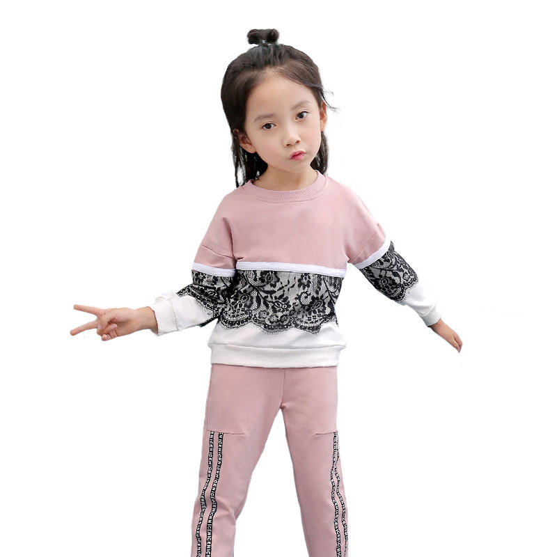 WEN Children's clothing autumn girl's foreign style Korean style suit baby clothes long-sleeved sweater two-piece set